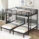preview thumbnail 1 of 16, Full over Twin & Twin Size Triple Bunk Bed with Built-In Shelf Black
