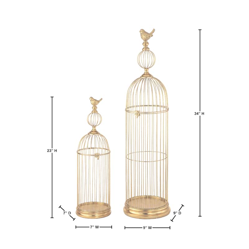 24-33.5" Metal And Resin Birdcage With Bird Set of 2
