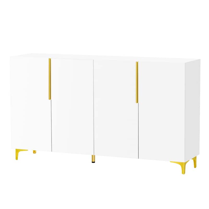 55" Sideboard Storage Cabinet with Adjustable Shelves, Glossy Finish