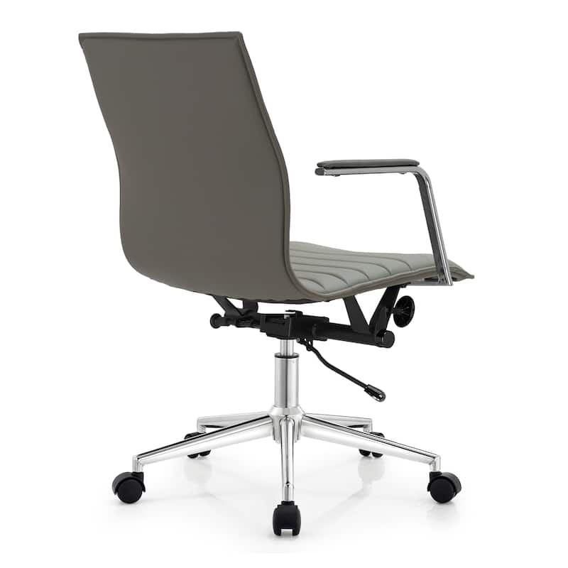 Modern Office Desk Chair | Upholstered PU Leather Ribbed Mid Back with Metal Frame | Adjustable Height, Tilt Lock