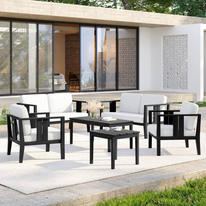 Casual 6-Piece Outdoor Patio Furniture Set In Solid Teak Wood