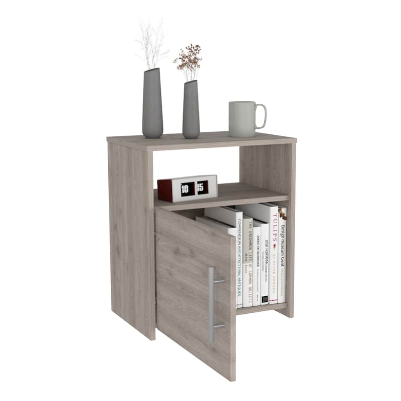Nightstand With One Cabinet Light Gray Finish