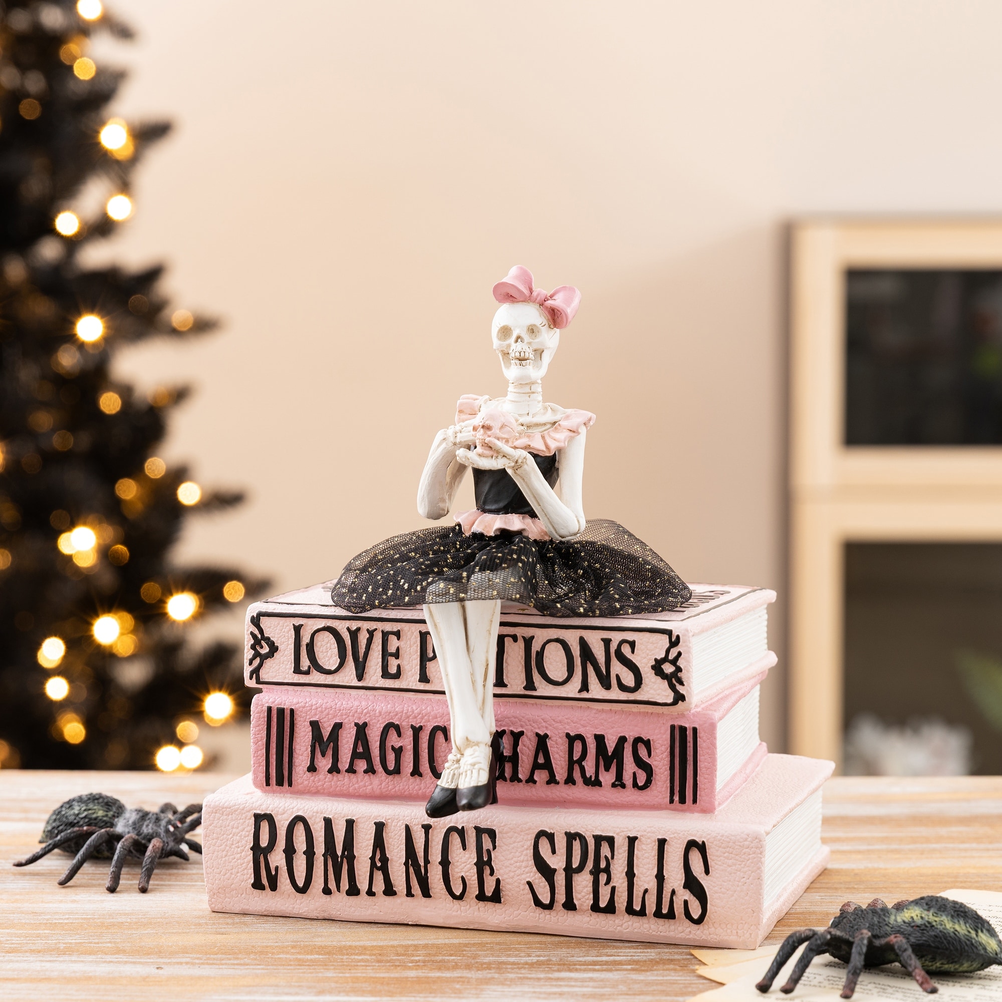 Glitzhome Halloween Polyresin Skeleton on Beach or on Books Table Decor