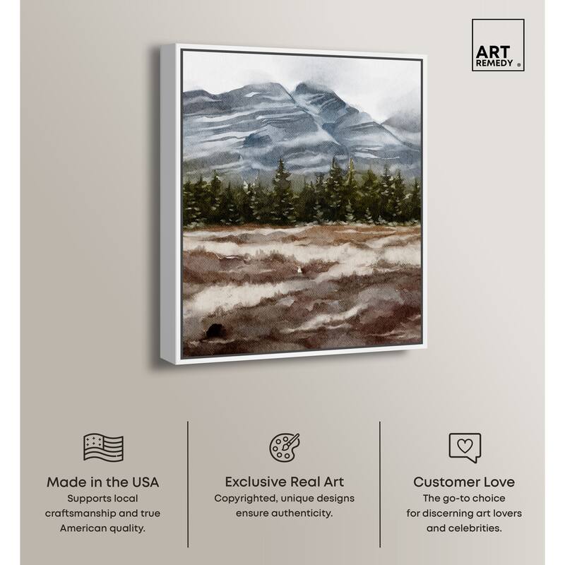 Art Remedy February Rocks Landscape Framed Landscape 1 Piece Canvas Wall Art Watercolor Style