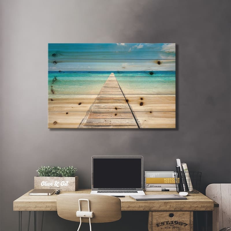 Jetty On A Beautiful Island In The Maldives Print On Wood by Jan Becke - Multi-Color