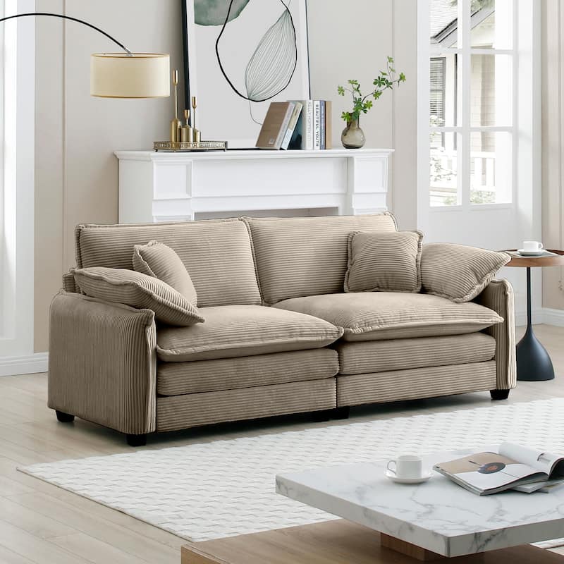 Oversize Loveseat, 81'' 2 Seater Corduroy Couch with 4 Pillows and Removable Armrests, Modern Love Seat for Living Room, Office - Tan