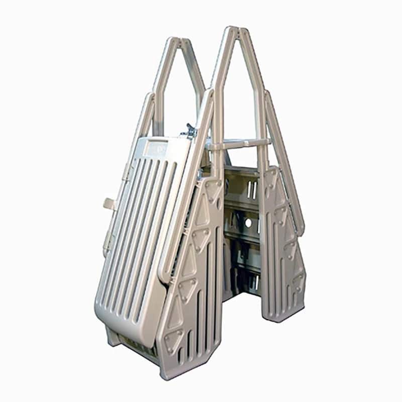 Vinyl Works AF Adjustable 24 Inch Gated Entry Above Ground Pool Ladder, Taupe - 7.5 x 24 x 60 inches