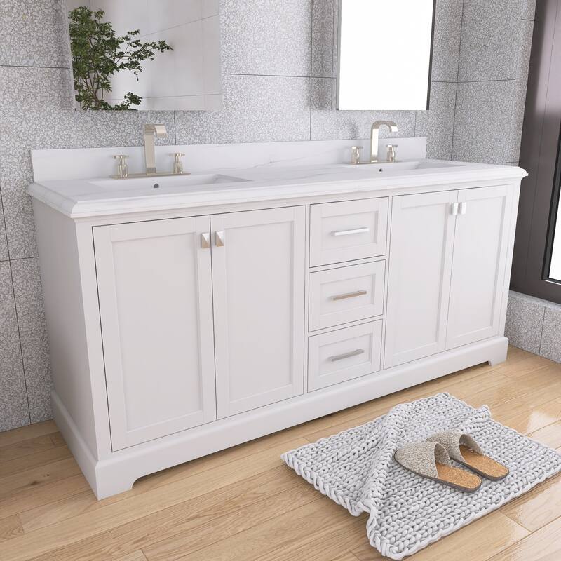 60/72 Inches Plywood Freestanding Bathroom Vanity Set with Drawer and Ceramic Sink