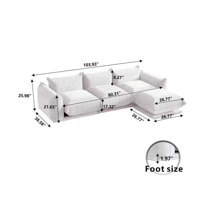 Sectional Sofa Chenille Fabric Sofa Lounge Couch with Ottoman