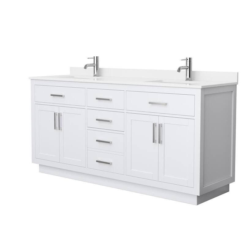 Wyndham Collection WCG262672D-QTZ-UNSMXX Beckett TK 72" Free Standing - White / White Quartz Top / Brushed Nickel Hardware