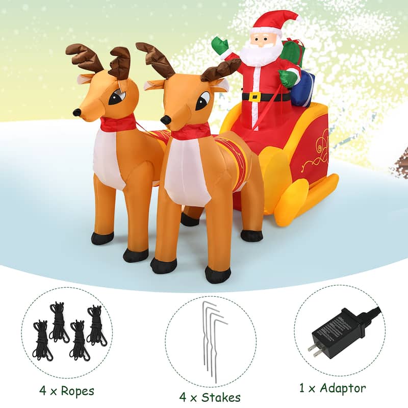 Costway 7.5 Ft Inflatable Santa Double Deer w/Sled Waterproof - Yellow/Red - 7.5 FT