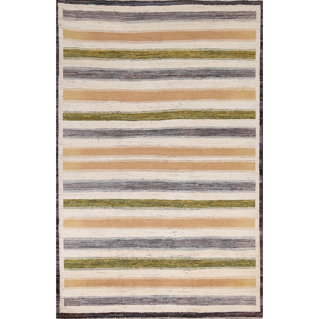 Wool Gabbeh Kashkoli Contemporary Striped Area Rug Hand-knotted Carpet - 5'0" x 8'0"