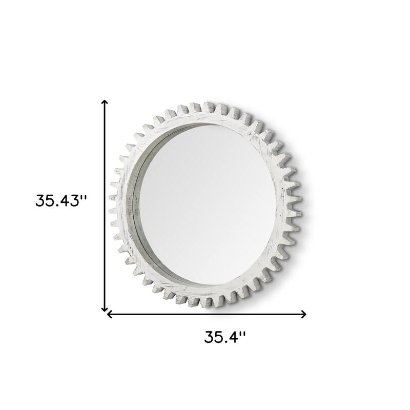 HomeRoots 35" White Abstract Wood Framed Accent Mirror