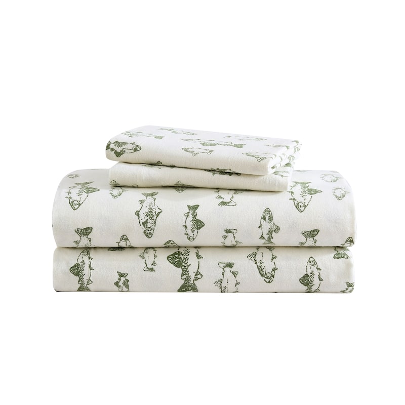 Eddie Bauer Printed Cotton Flannel Sheet Set - Twin - School of Fish