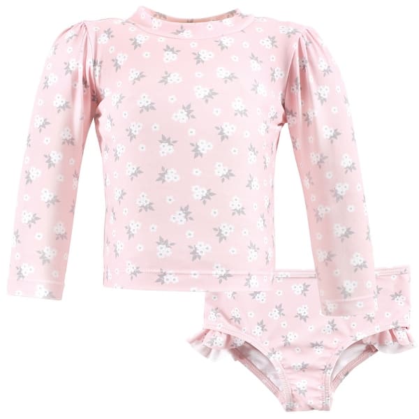 slide 1 of 1, Hudson Baby Girls Swim Rashguard Set, Dainty Flower Pink 2T - Dainty Flower Pink