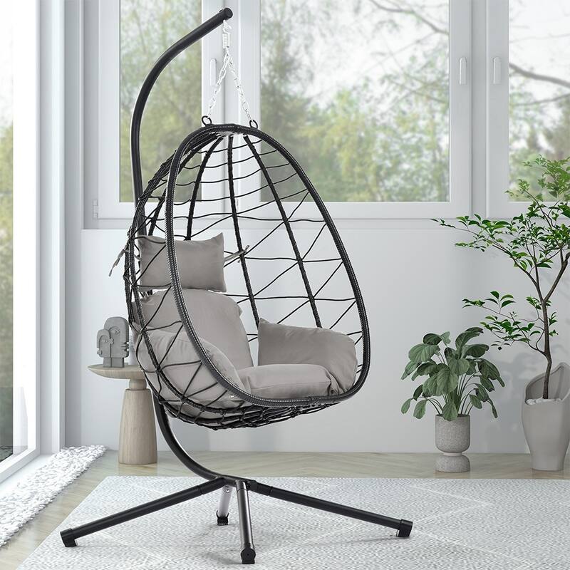 Wicker Indoor Outdoor Patio Swing Hanging Egg Chair w/Cushion & Stand