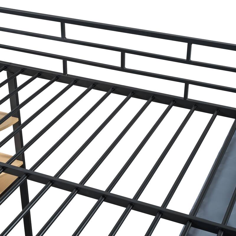 Full Size Metal Loft Bed with Built-in Desk, Wardrobe & Power Outlet - 350LB Capacity