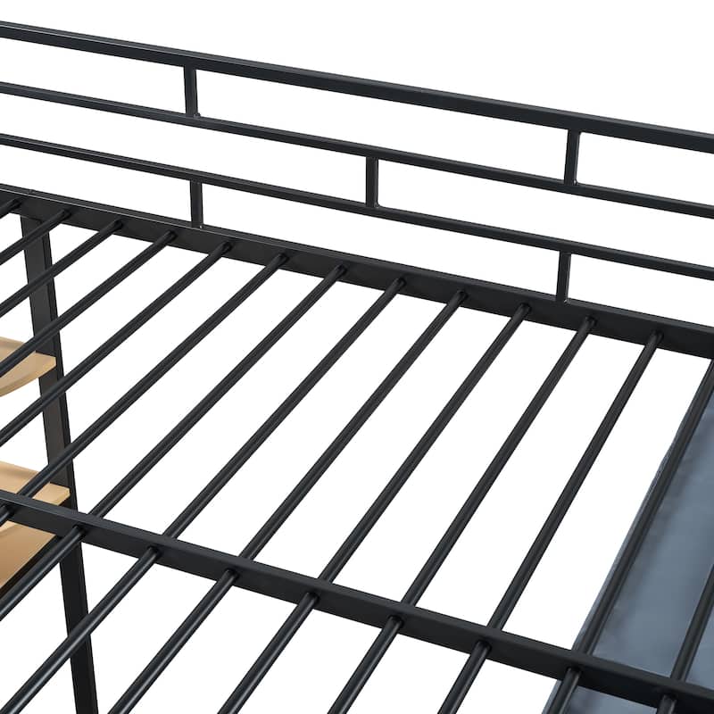 LED Twin Metal Loft Bed Heavy Duty Bed with Desk, Shelves, Power Outlet
