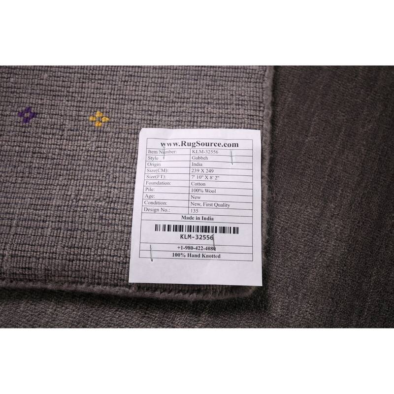 Earth Tone Gabbeh Indo Square Area Rug Hand-Knotted Wool Carpet - 8'2" X 7'10"