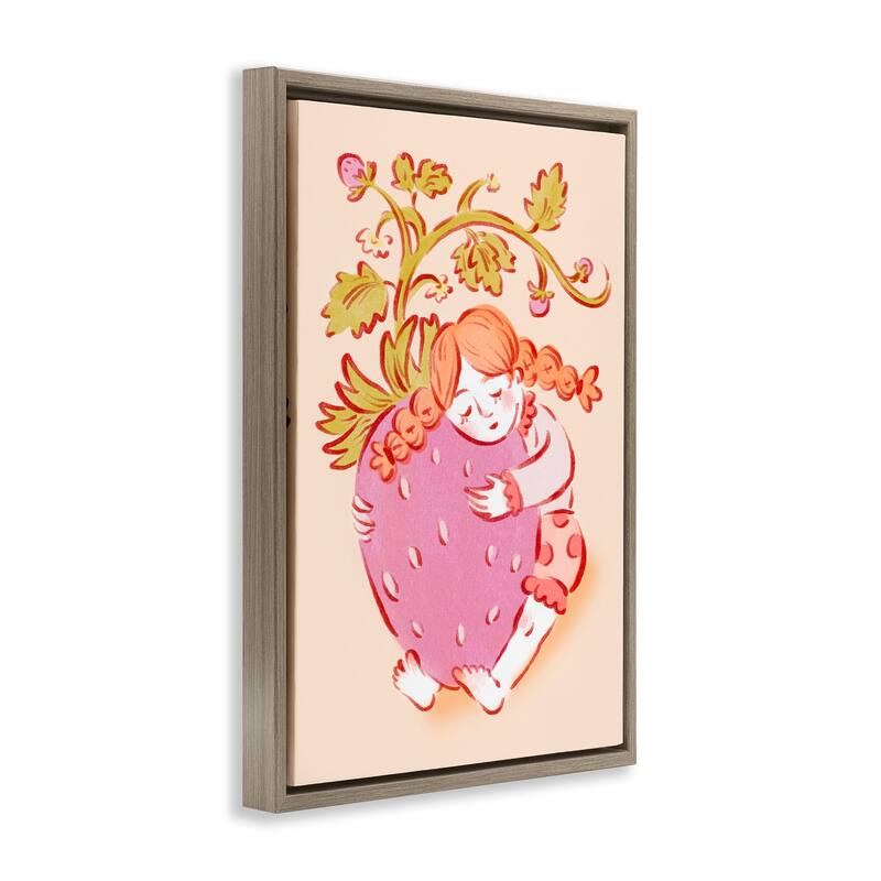 Stupell Girl Hugging Strawberry Framed Floater Canvas Wall Art Design By Hannah Moren