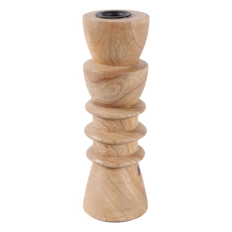 Mango Wood Candle Holder Carved Design Decorative Sculptural Accent