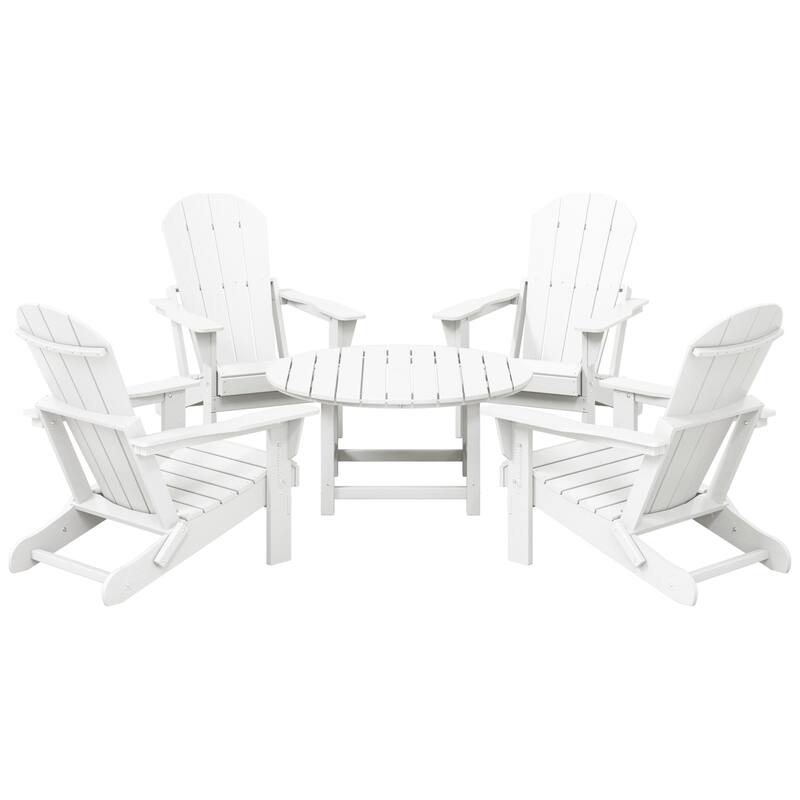Laguna Outdoor 5-Piece Adirondack Chair With Round Coffee Table Conversation Set - White