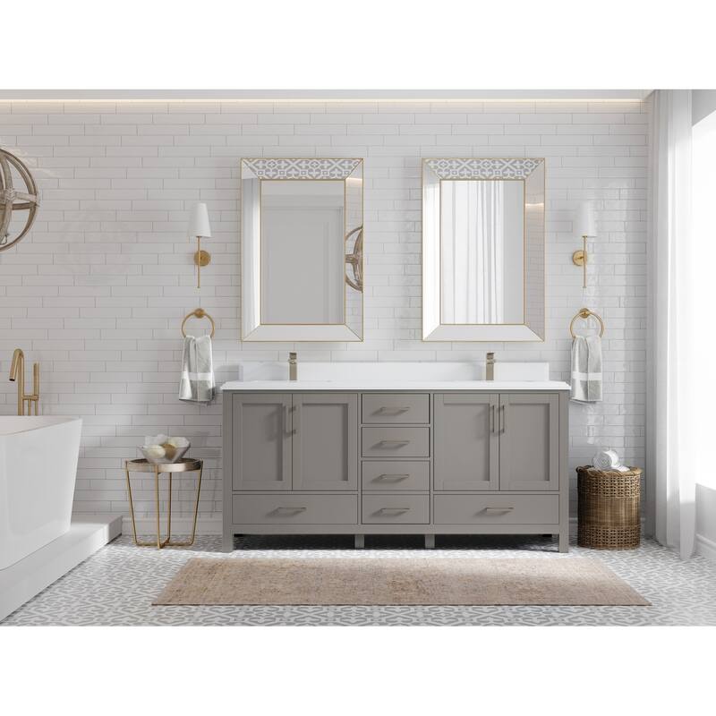 Willow Collection 72 in. W x 22 in. D Malibu Double Sink Bathroom Vanity with Countertop - 1.5" White Quartz - Elephant Skin Gray