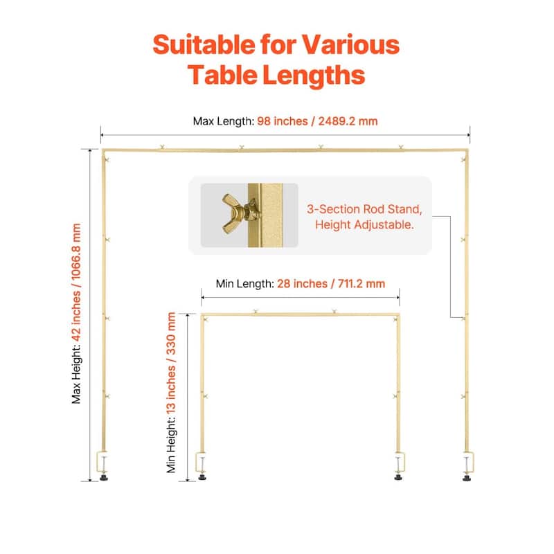 Adjustable Table Arch Stand with Clamps and Square Tube Metal Rod Frame Ideal for Indoor or Outdoor Decoration
