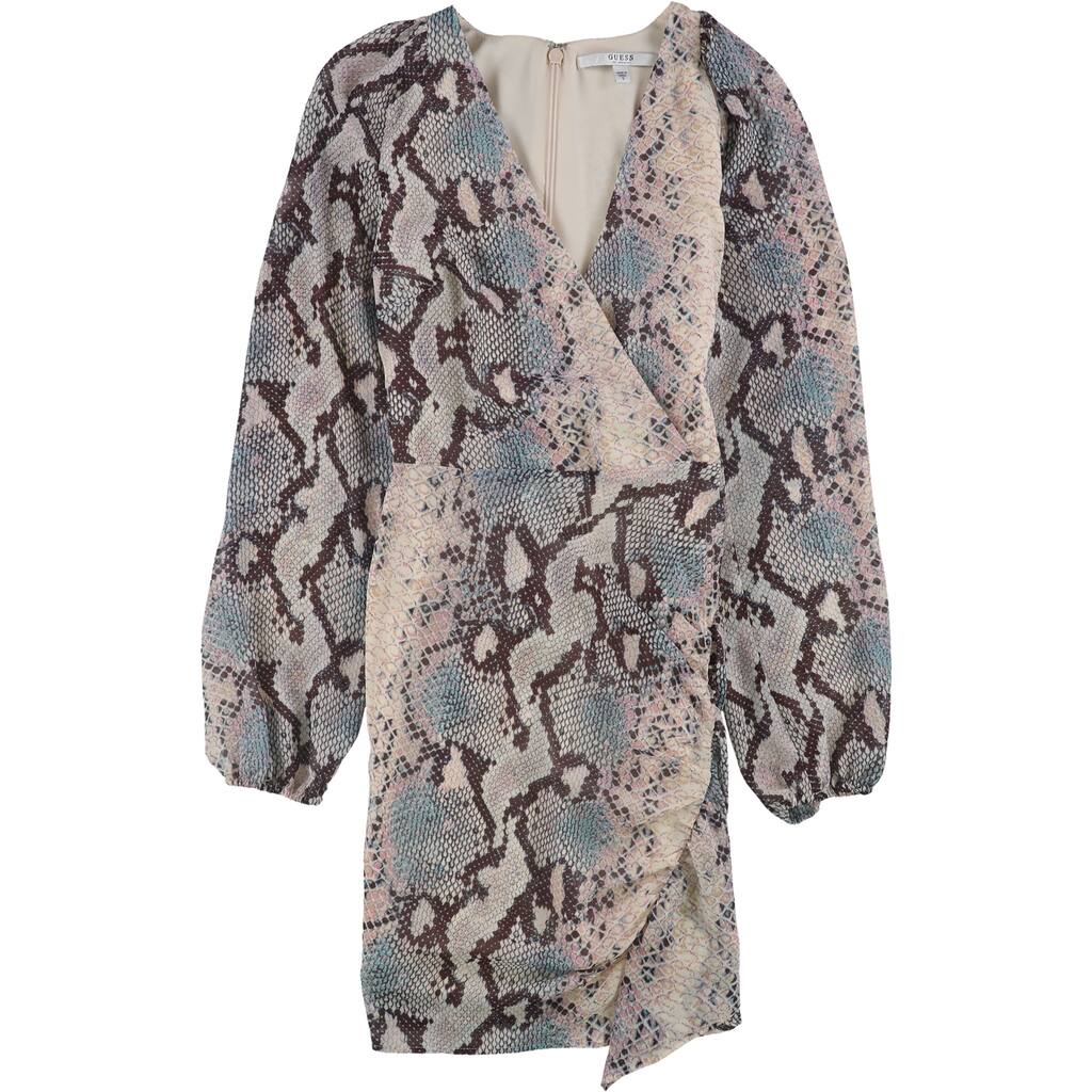 GUESS Womens Snake Print Wrap Dress,, Multicoloured, X-Small