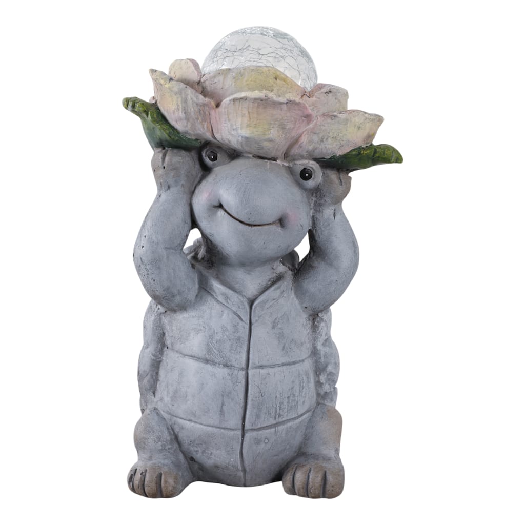 Magnesia Garden Statuary Turtle with Flower and Globe Light - 15" Gray