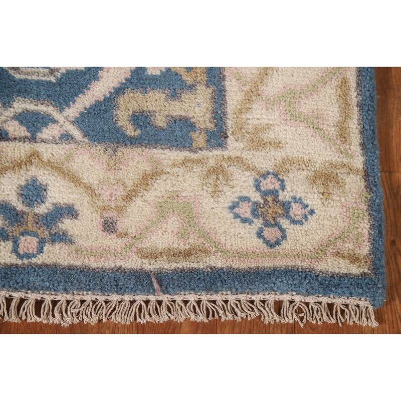 Blue Oushak Indian Runner Rug Handmade Wool Carpet - 2'6"x 9'9"