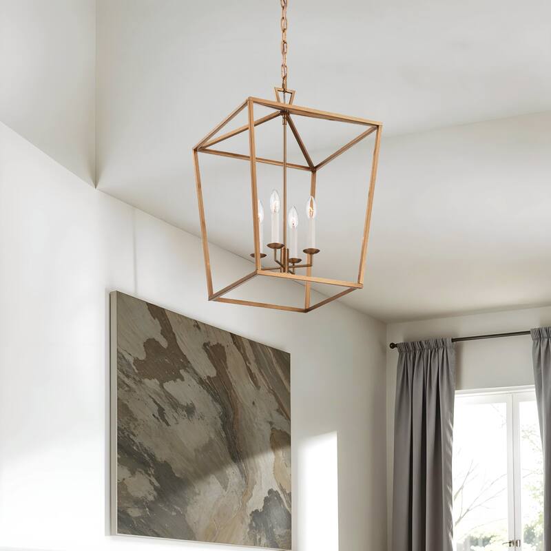 Seraphine Modern Pendant Light - Metal Aged Brass Lantern Light Fixture For Scandinavian, Minimalist, Contemporary Room Decor