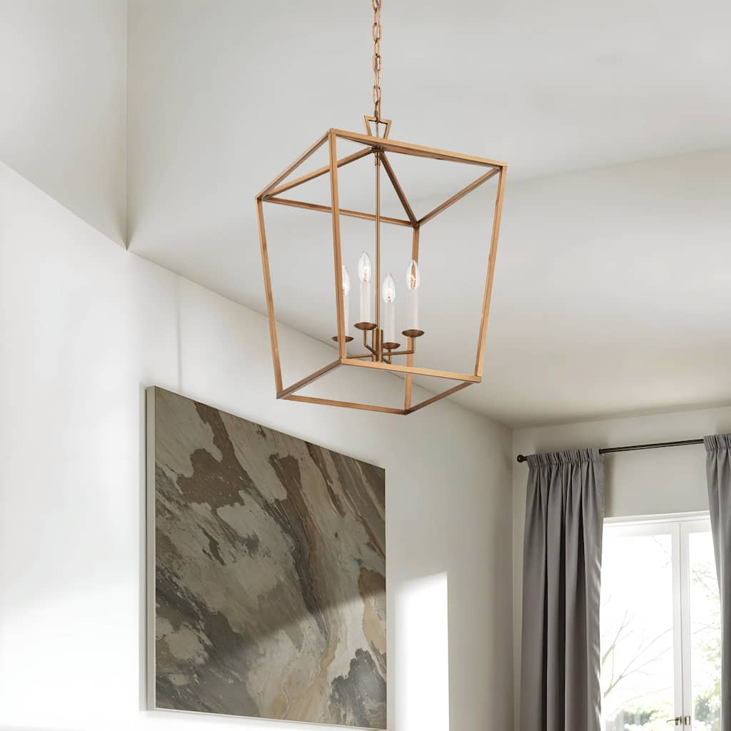 Seraphine Modern Pendant Light - Metal Aged Brass Lantern Light Fixture For Scandinavian, Minimalist, Contemporary Room Decor
