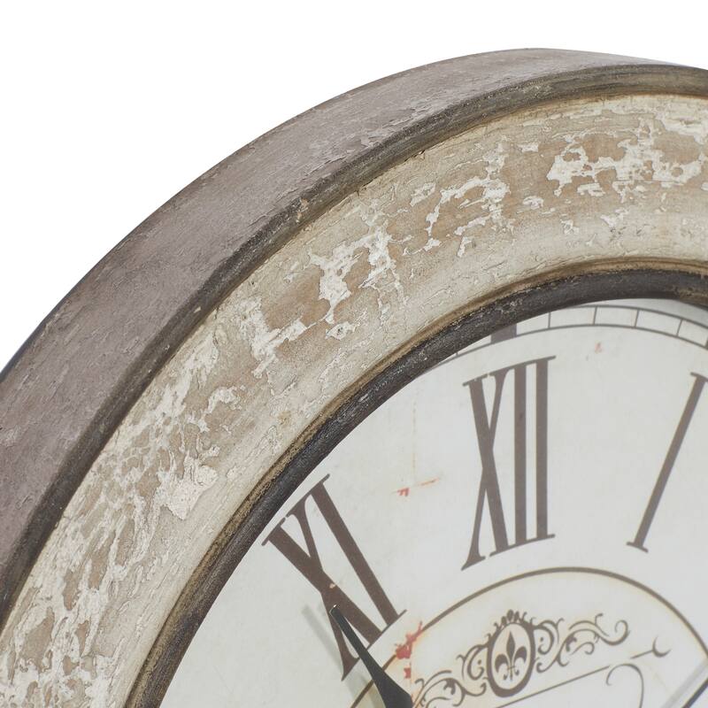Wooden Distressed Wall Clock - Cream - Roche River Decor - 2"W x 24"L x 24"H