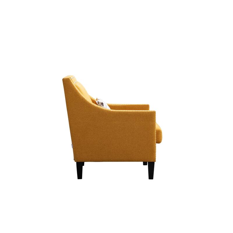 Linen Nailhead Accent Solid Wood Leg Living Room Armchair