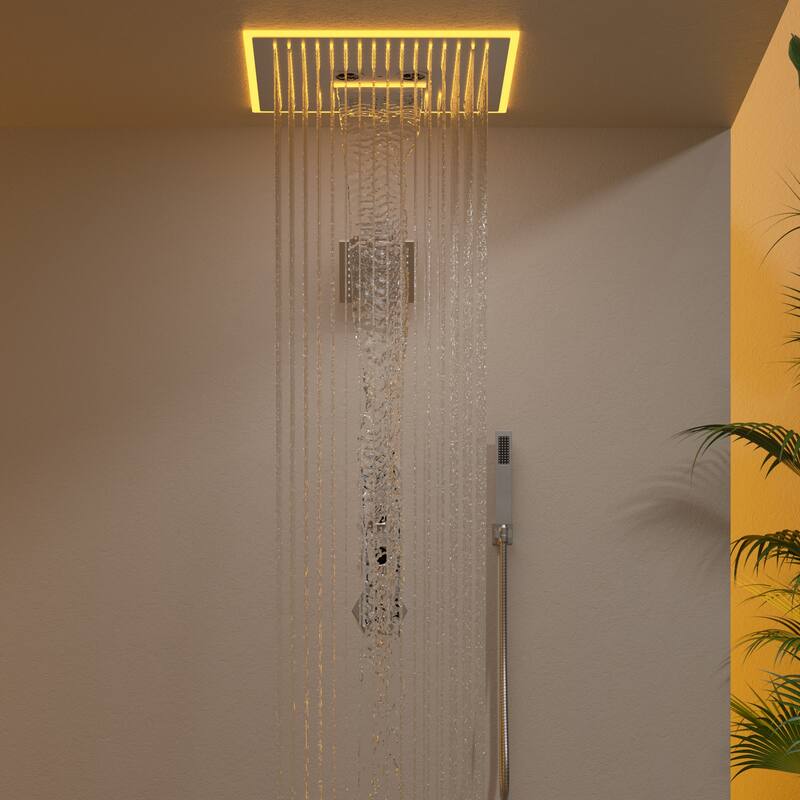 GRANDJOY LED Music Shower System 16"&6" Dual Showerheads