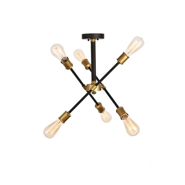 slide 2 of 7, Axel Collection 6-light Industrial Flushmount Sputnik Light Brass and Black