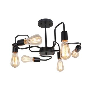 19-inch Black Modern Sputnik 6-Light Linear Semi Flush Mount - Bed Bath ...