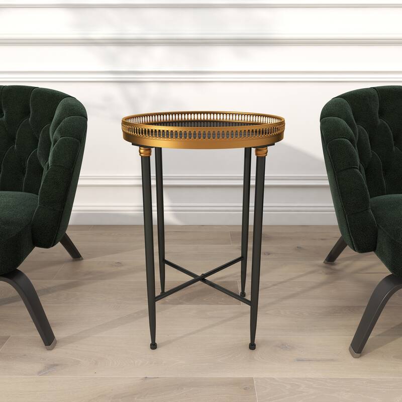 Metal Side End Accent Table with Tray Top - Black - Roche River Decor