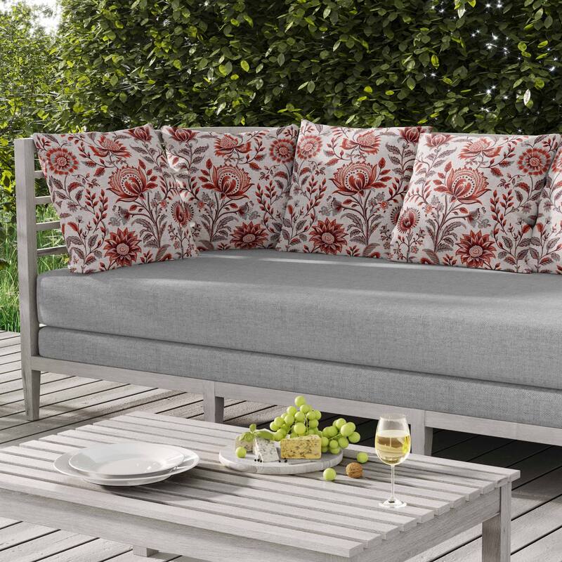 Sanganeri Block Print Indoor/Outdoor Reversible Throw Pillow Red and Grey