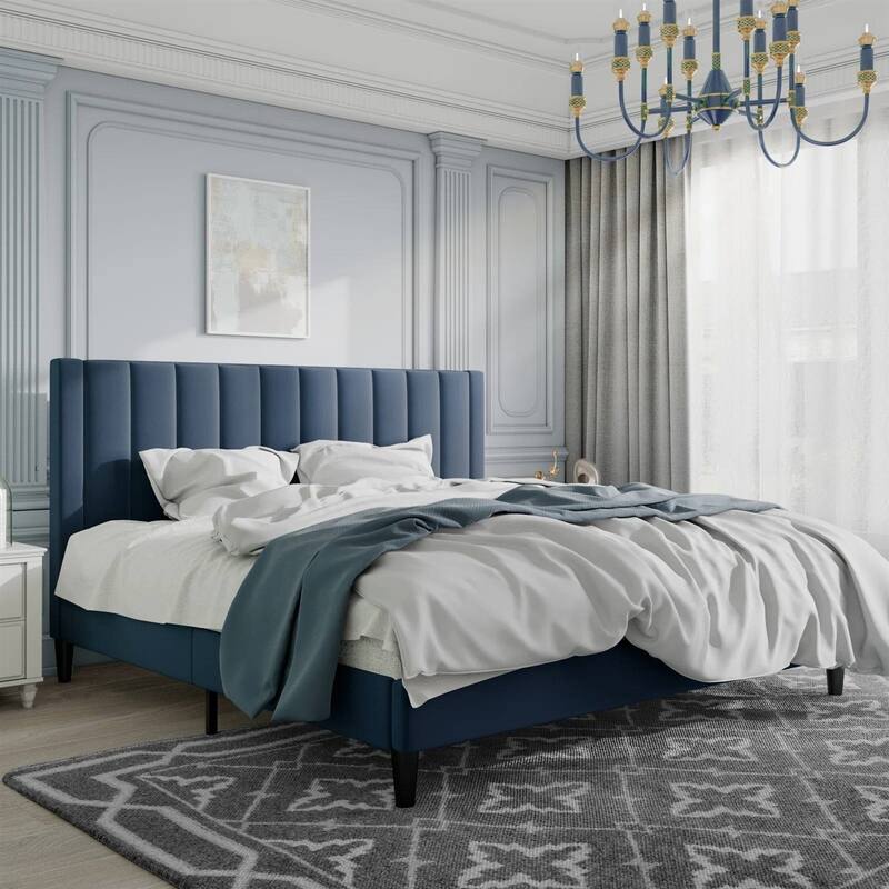 Modern Velvet Platform Bed Frame Full Size Upholstered