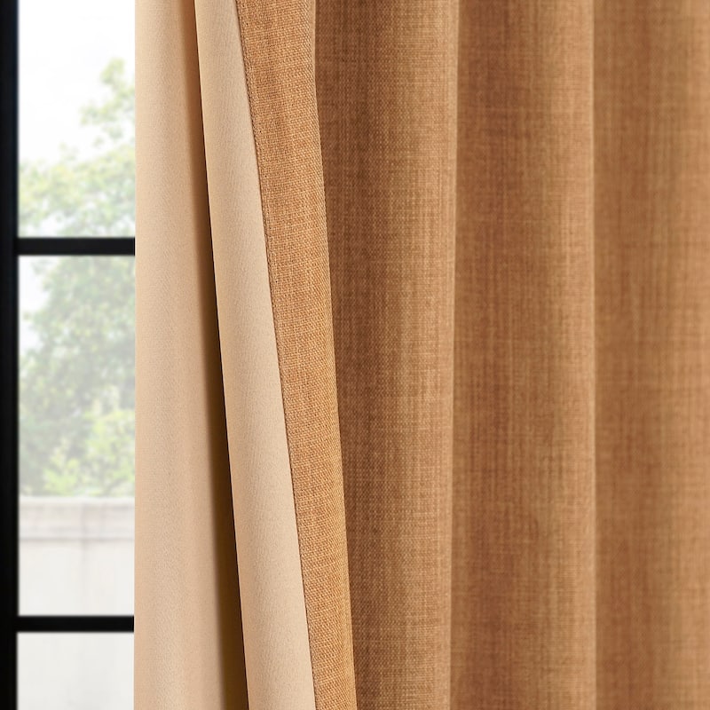 Exclusive Fabrics Grommet Textured Faux Linen Room Darkening Curtains for Bedroom & Living Room Curtains (1 Panel)