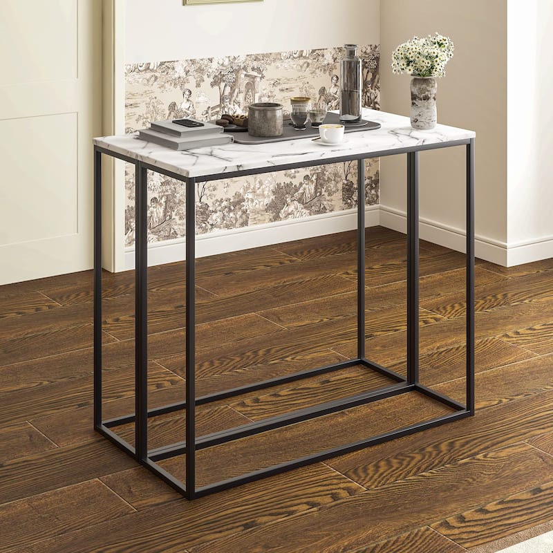 Roomfitters White Faux Marble Console Table, Bar Table for Dining Room, Living Room Sofa Table