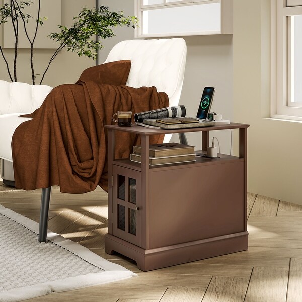 HOMCOM End Table with Charging Station Narrow Side Table with USB Ports and Outlets Small Table with Hidden Storage On Sale Bed Bath Beyond 41442531