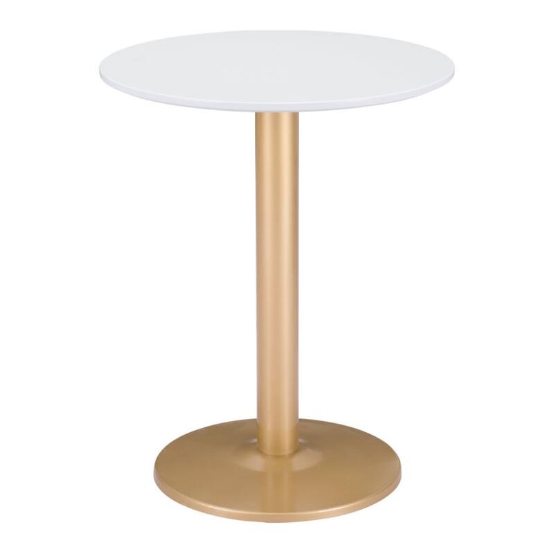 Gold and White Round Bistro Dining Table for Kitchen or Bar - 23.60” x 23.60” x 29.50” - Gold-White