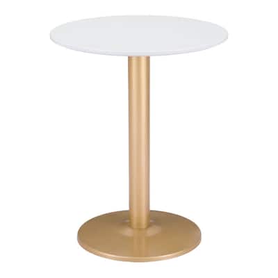 Gold and White Round Bistro Dining Table for Kitchen or Bar - 23.60” x 23.60” x 29.50”