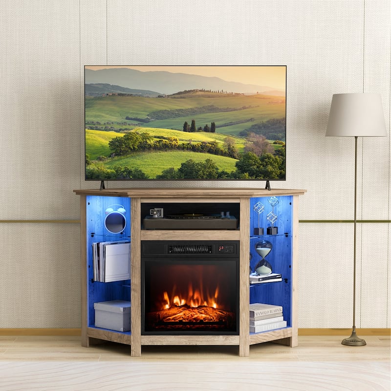 Costway Fireplace TV Stand with Led Lights & 18'' Electric Fireplace - See Details