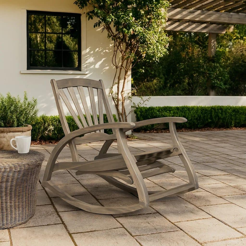 Rizz Outdoor Reclining Rocking Chair, Retractable Footrest, Brown Wood