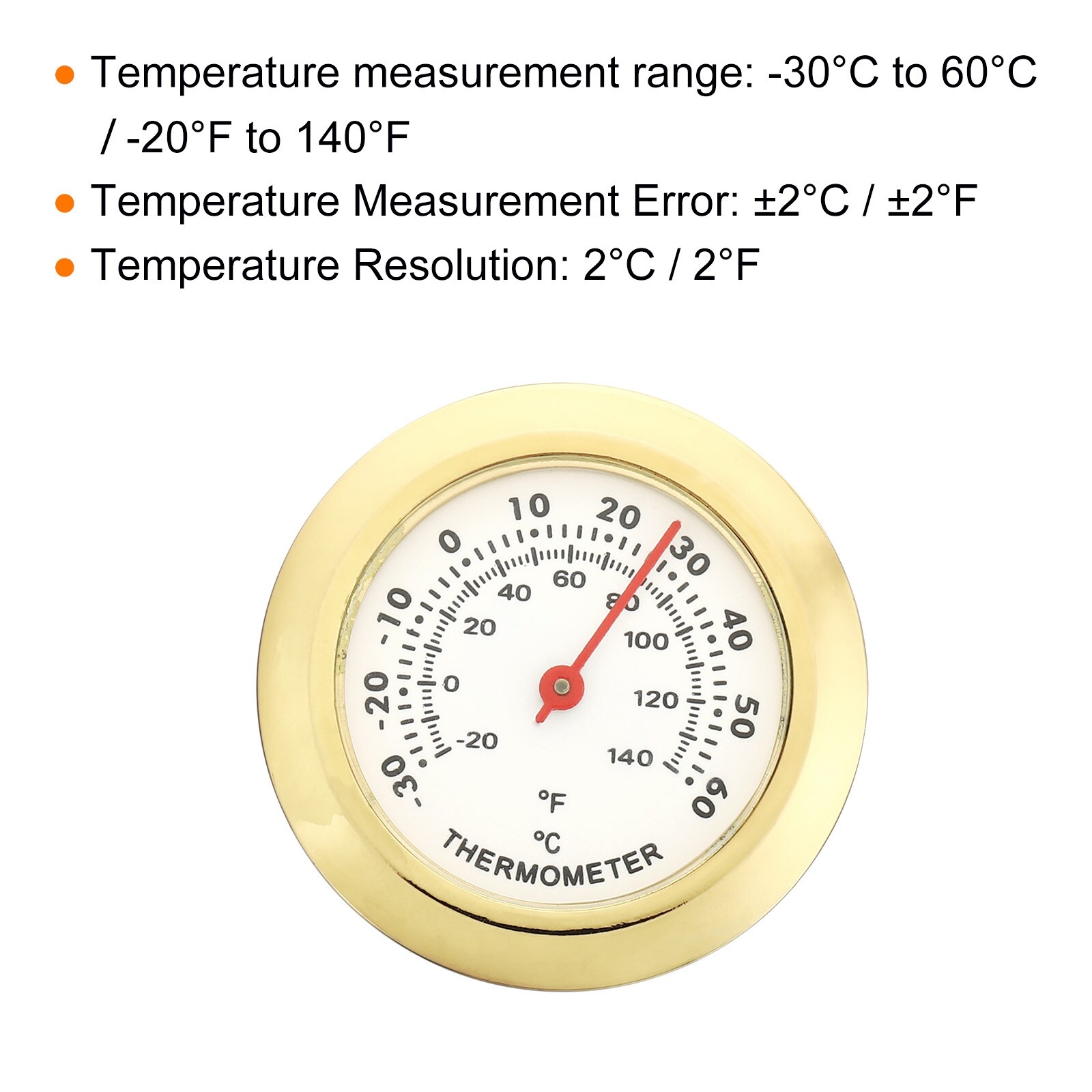 1.5” Mini Indoor Outdoor Thermometer °C/°F Temperature Monitor Gauge Gold