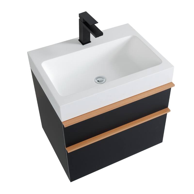 24" Wall Mounted Bathroom Vanity with Integrated Acrylic Sink, 2 Soft-Close Drawers